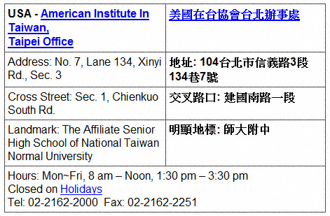 USA's embassy in Taiwan Taipei