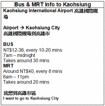 Kaohsiung Airport to Kaohsiung City Bus