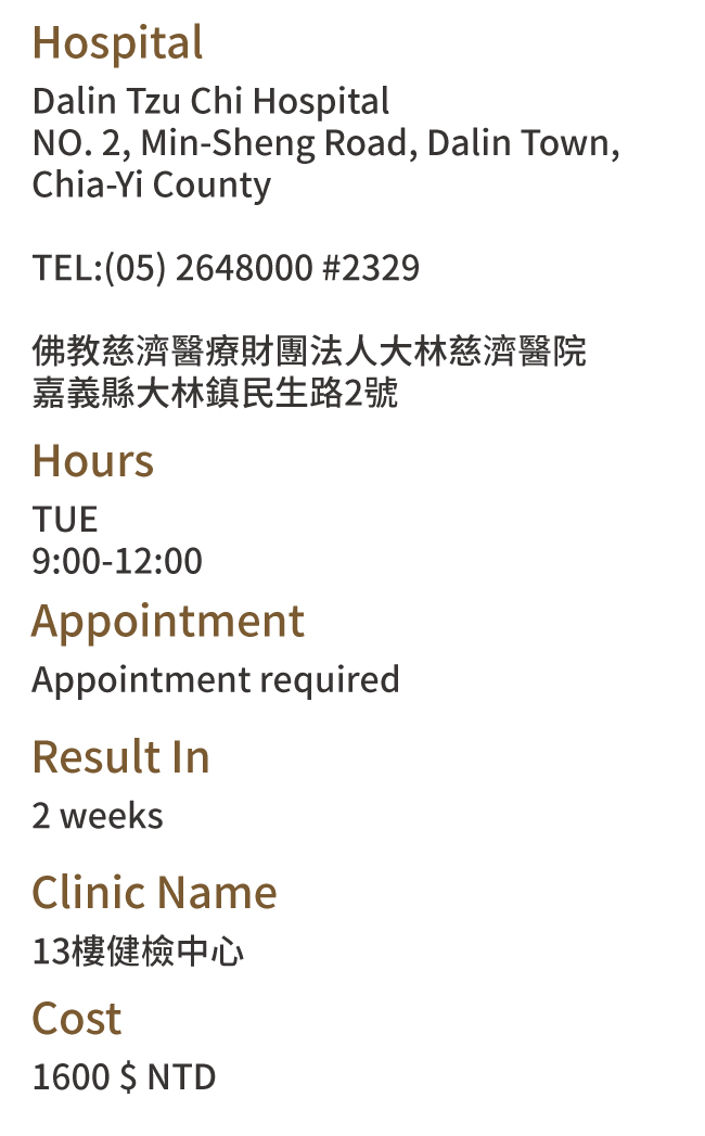 Chiayi County Chiayi City, Taiwan Health Check Hospitals Addresses
